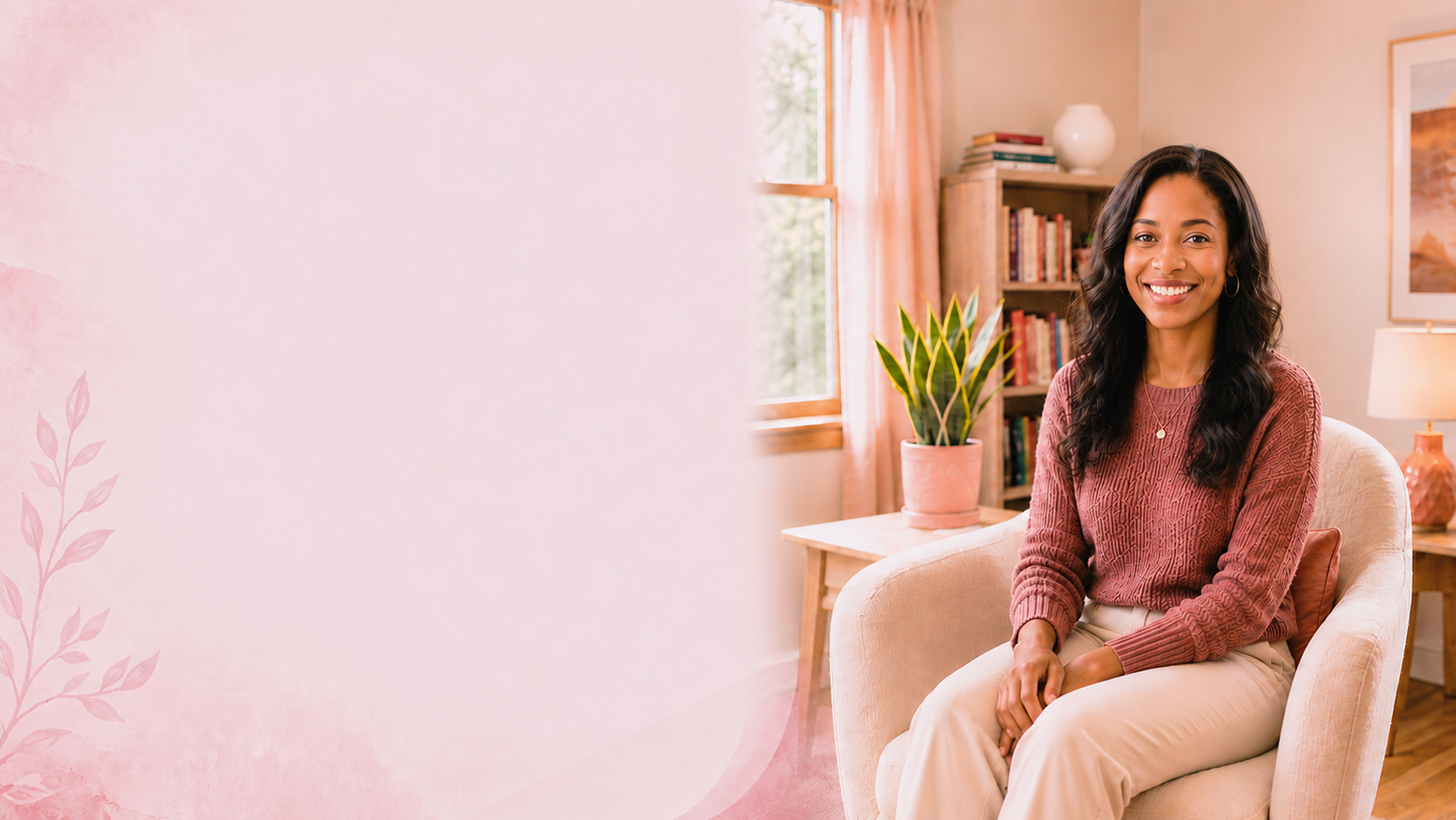 Smiling therapist in a warm counseling office